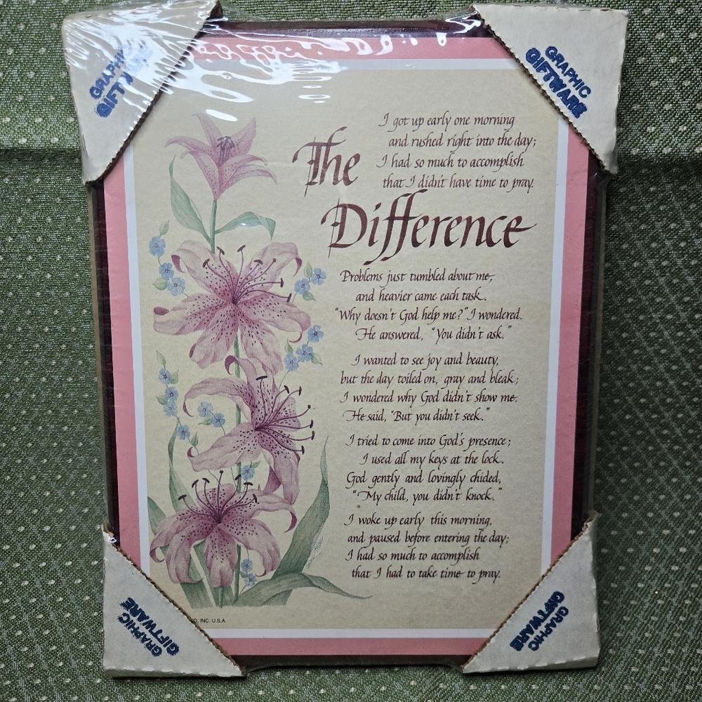 The Difference "With Prayer" Floral Inspirational Wooden Wall Decor NIP Vintage
